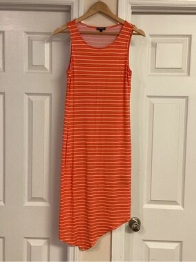 Express Orange Stripe Asymmetrical Hem Tank Dress
